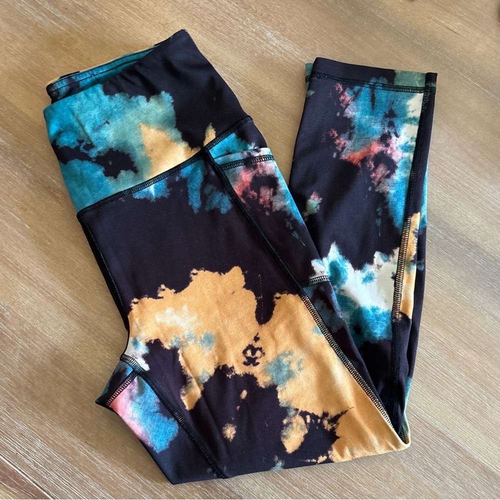 Gottex Abstract Watercolor Print Cropped Leggings, Small